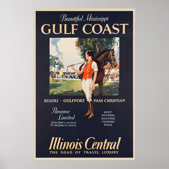 Póster de viaje de la Costa del Golfo de Illinois  (Frente)