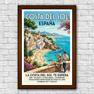 Póster de viaje de la Costa del Sol, España de la 