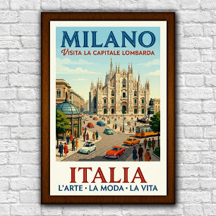 Póster de viaje de la década de 1960 Milán, Italia