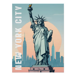 Póster de viaje de la Estatua de la Libertad Nueva