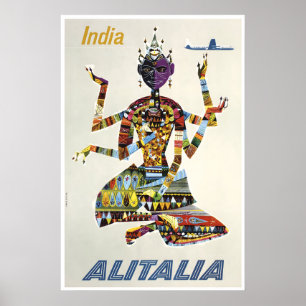 Póster de viaje de la India Alitalia Hindu Print A