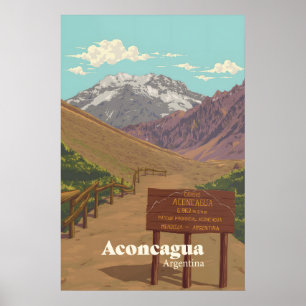 Póster de viaje de la montaña Aconcagua