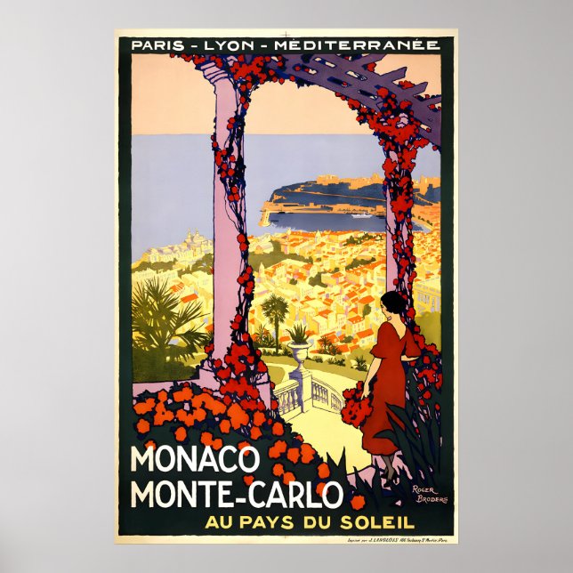 Póster de viaje de la playa de Monte-Carlo Mónaco (Frente)