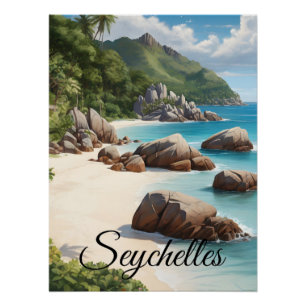Póster de viaje de la playa de Seychelles