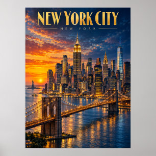 Póster de viaje de la puesta de sol del cielo dora