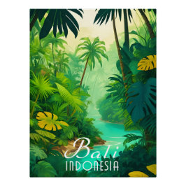 Póster de viaje de la selva de Bali Indonesia
