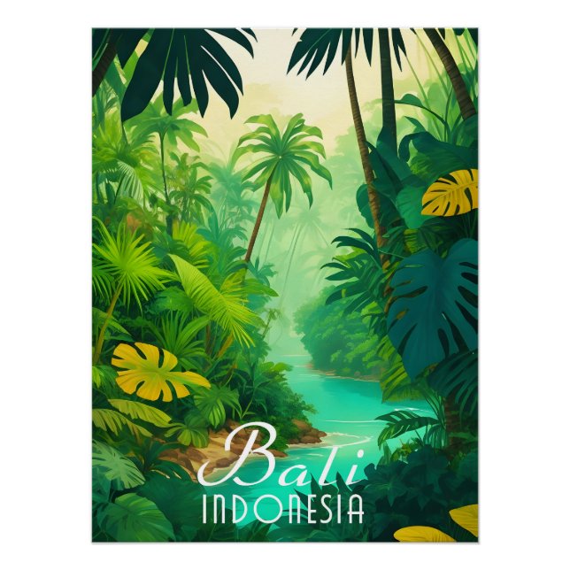 Póster de viaje de la selva de Bali Indonesia (Anverso)