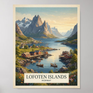 Póster de viaje de las Islas Lofoten Vintage Norue