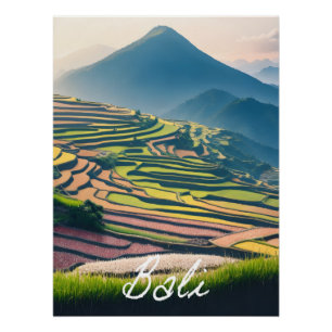Póster de viaje de las terrazas de arroz de Bali