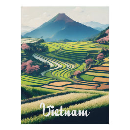 Póster de viaje de las terrazas de arroz de Vietna