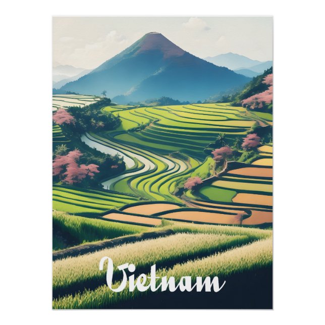 Póster de viaje de las terrazas de arroz de Vietna (Anverso)
