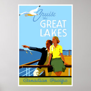 Póster de viaje de los Grandes Lagos Crucero Arte 
