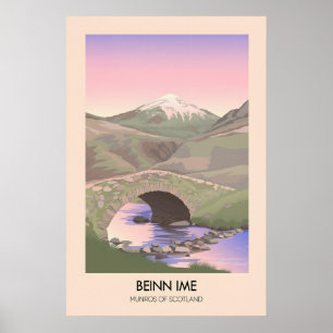 Póster de viaje de los Munros Beinn Ime de Escocia