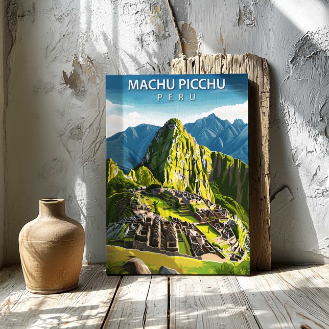 Póster de viaje de Machu Picchu Perú en lienzo par (Machu Picchu Peru Travel Poster Canvas Wall Art by TinkPrints.)