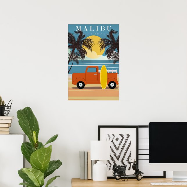 Póster de viaje de Malibú, Ca (Oficina en casa)