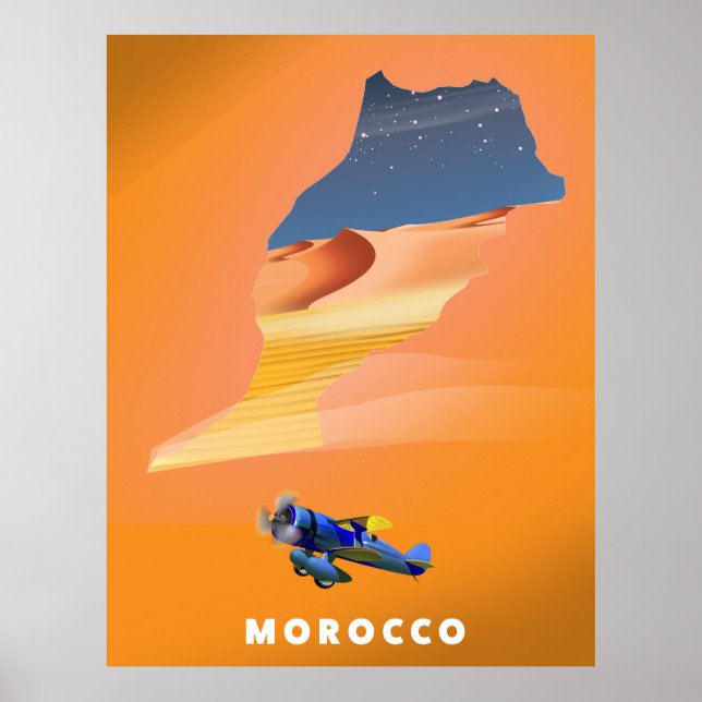 Póster de viaje de mapa ilustrado de Marruecos. (Frente)