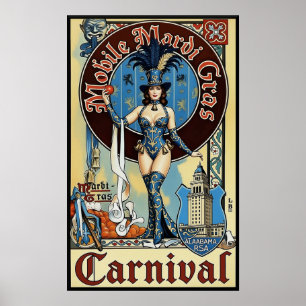 Póster de viaje de Mardi Gras en Mobile Alabama