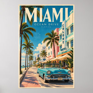 Póster de viaje de Miami Ocean Drive Art Deco Clas