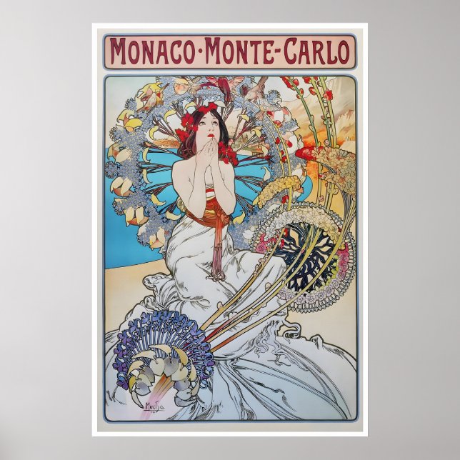 Póster de viaje de Mónaco Alphonse Mucha Impresión (Frente)