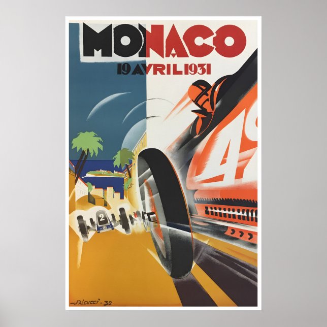 Póster de viaje de Mónaco Arte de coche de carrera (Frente)