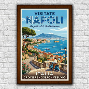 Póster de viaje de Nápoles, Italia, años 60 vintag