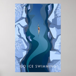 Póster de Viaje de Natación en Agua Helada
