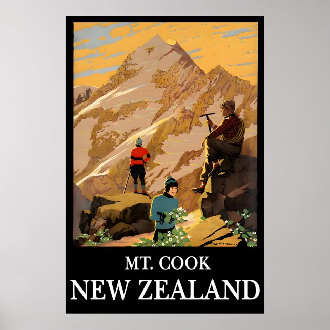 Póster de viaje de Nueva Zelanda Impresión de Mt C (Frente)