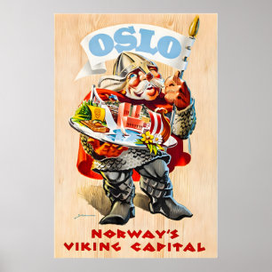 Póster de viaje de Oslo Arte Vikingo Noruega Nórdi