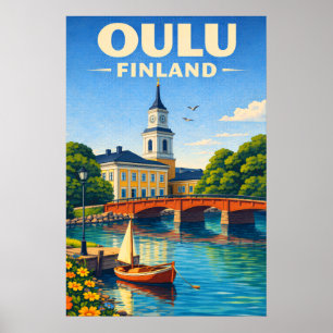 Póster de viaje de Oulu Finlandia Estilo Vintage
