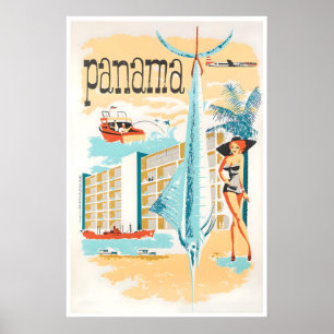 Póster de viaje de Panamá Arte de pesca de Marlín