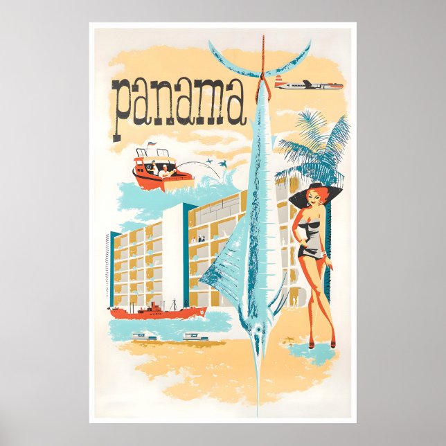 Póster de viaje de Panamá Arte de pesca de Marlín  (Frente)