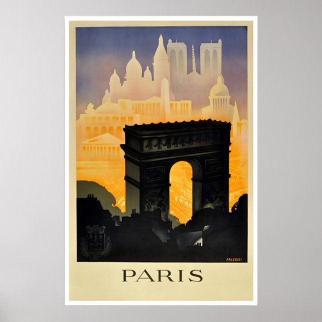 Póster de viaje de París Francia Impresión Retro F (Frente)