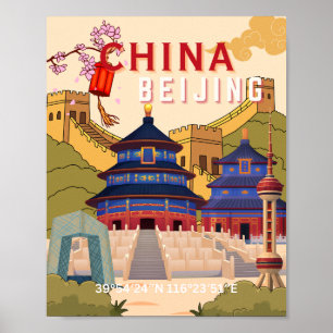 Póster de viaje de Pekín China Arte mural de ciu