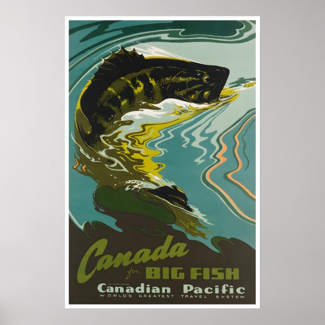 Póster de viaje de pesca en Canadá Arte de pescado (Frente)