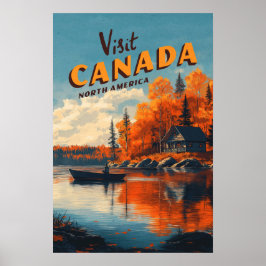 Póster de viaje de pesca en el lago Canadá