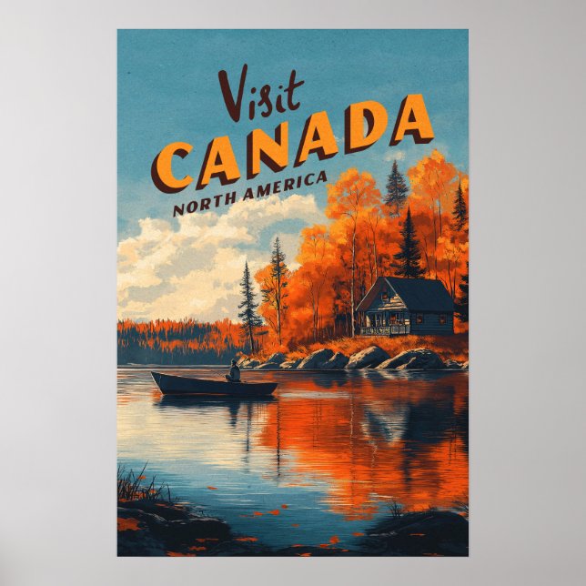 Póster de viaje de pesca en el lago Canadá (Frente)