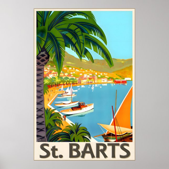 Póster de viaje de playa tropical de St Barts Roge (Frente)