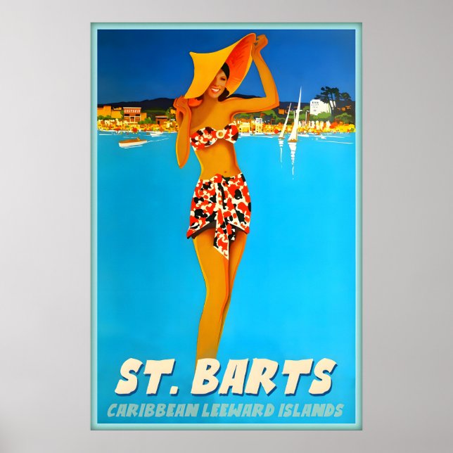 Póster de viaje de playa tropical del Caribe de Sa (Frente)