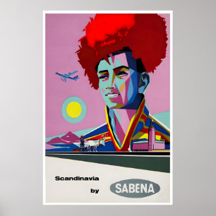 Póster de viaje de Sabena de arte de Escandinavia