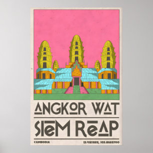 Póster de viaje de Siem Reap, arte geométrico de t