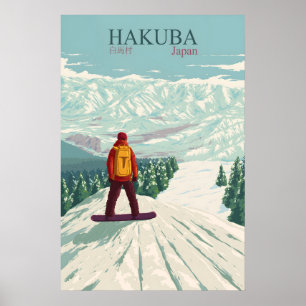 Póster de viaje de snowboard de Hakuba Japón