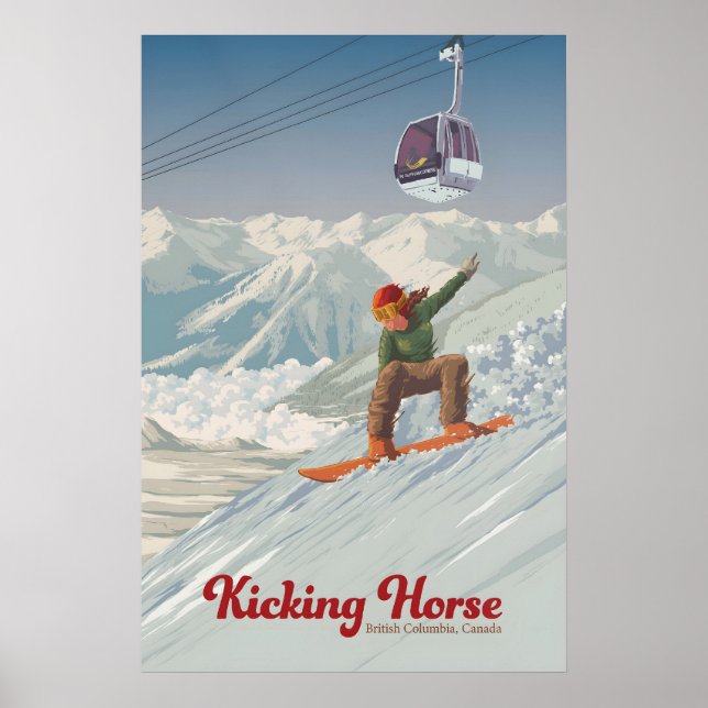 Póster de viaje de snowboard de Kicking Horse Cana (Frente)