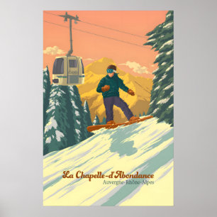 Póster de viaje de snowboard de La Chapelle d'Abon