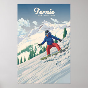 Póster de viaje de snowboard Fernie Canadá