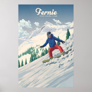 Póster de viaje de snowboard Fernie Canadá