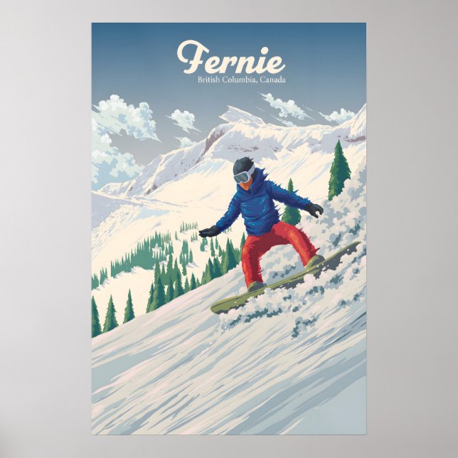 Póster de viaje de snowboard Fernie Canadá (Frente)