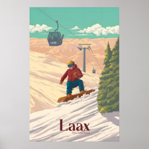 Póster de viaje de snowboard Laax Suiza