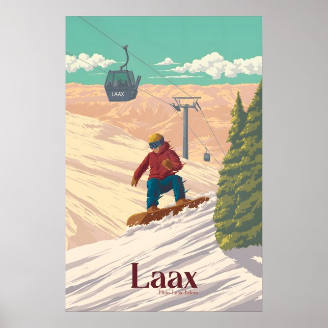 Póster de viaje de snowboard Laax Suiza (Frente)