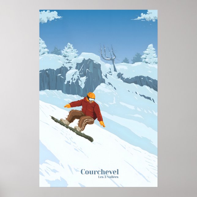 Póster de viaje de snowboarding de Courchevel (Frente)