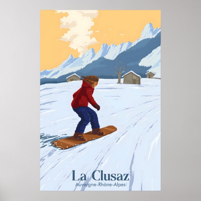 Póster de viaje de snowboarding La Clusaz (Frente)